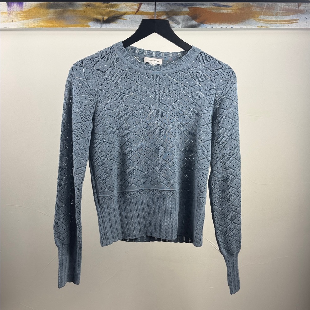 Rebecca Taylor Powder Blue Eyelet Knit Crewneck Sweater